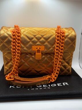 Kurt Geiger Metallic Orange Quilted Chain Shoulder Bag